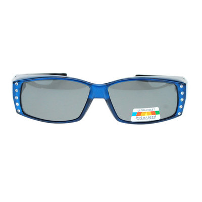 Womens Rhinestone Rectangular Polarized Fit Over Glasses Sunglasses Blue Black