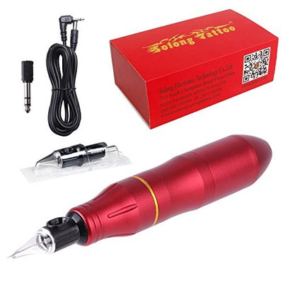 Solong Tattoo Hybrid Tattoo Pen Permanent Makeup Pen Rotary Tattoo Machine 4.5w Motor Needle Cartridges with DC5.5 Jack Red EM109-2
