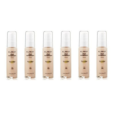 Almay Clear Complexion Makeup Foundation with 4 in 1 Blemish Eraser, #100 Ivory (Pack of 6) + FREE Makeup Blender
