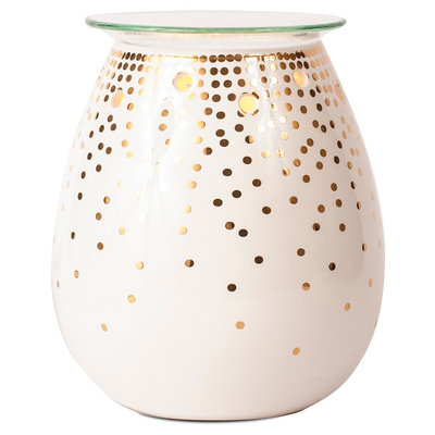 Ador Decorative Candle Warmer - Gold Dot, White
