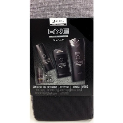 Axe Toiletry Bag (Black) NEW for 2017, Gift Set for Him: Body Wash, Antiperspirant, Daily Fragrance + Bonus YOU Daily Fragrance + FREE 5-Pack of Barbasol Razors.