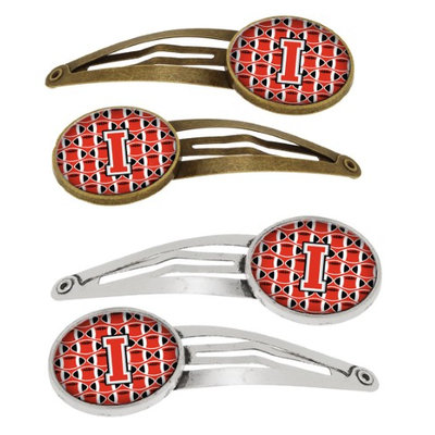 Letter I Football Scarlet and Grey Set of 4 Barrettes Hair Clips CJ1067-IHCS4