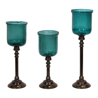 Entrada Chic Hurricane Glass Candle Holder - Set Of 3 - Benzara