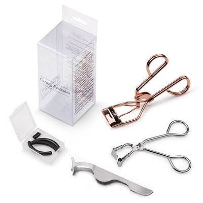 AIRCLE Eyelash Curler, Makeup Tools Set with Partial Eyelash Curler, Mini Slant Tweezer & Silicone Refill Pads, Professional Stainless-Steel Lashes Curler, Fits for Various Beauty Girls Shapes.