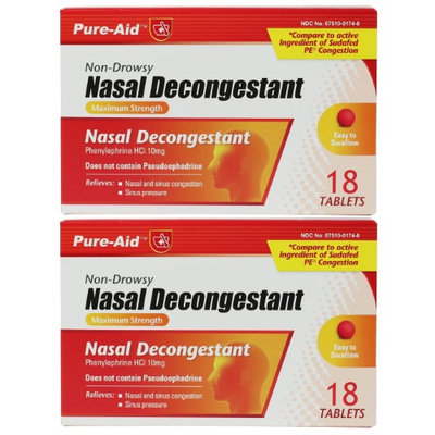Pure-Aid Nasal Decongestant-18 tablets (2 Pack)