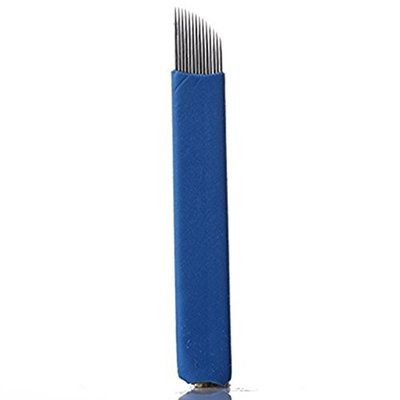 TAROMAING 50 Pcs Blue 14-Pin Permanent Makeup Manual Eyebrow Tattoo Needles Blade For 3D