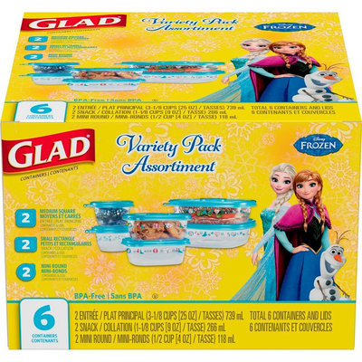 Gladware 6ct Disposable Plastic Containers Variety Pack Frozen, Yellow