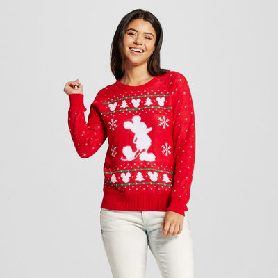 Disney Women's Mickey Mouse Ugly Christmas Sweater Red XL