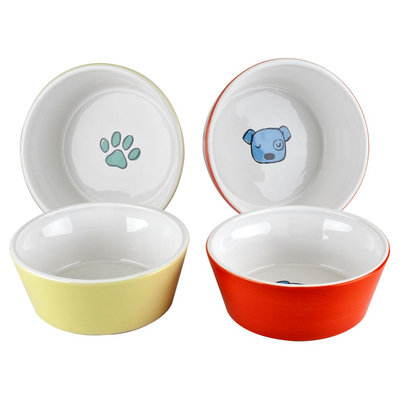 Housewares International Anne Was Here K9 Pet Bowl - White/Yellow/Orange (5.28x5.28x1.97)