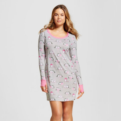 Nite Nite Munki Munki Women's Nightgown Winter Owls Print Grey M, Size: Medium