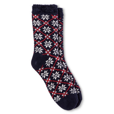 Women's Cozy Feather Lined Crew Socks Navy Snowflake One Size - Merona, Xavier Navy