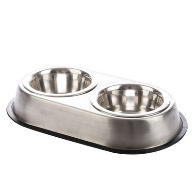 Grreat Choice® Double Dog Feeder size: 1.7 Pt, Silver