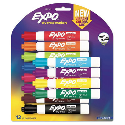 Sanford 1927525 Low Odor Dry Erase Vibrant Color Markers, Assorted Colors, Medium, 12/set
