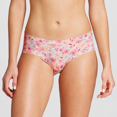 Women's No Show Laser Cut Hipster Floral L, Pink