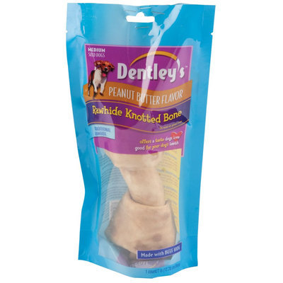 Dentley's Dentleys Rawhide Knotted Peanut Butter Flavor Bone Dog Treat
