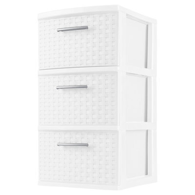 Sterilite 3-Drawer Weave Tower, White (Available in Case of 2 or Single Unit)