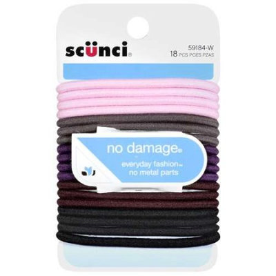 Scunci No Damage Ponytail Holders, Assorted Colors, 18 pieces - L & N SALES & MARKETING