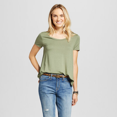 Women's Softest Scoop Tee Healthy Green L - Merona