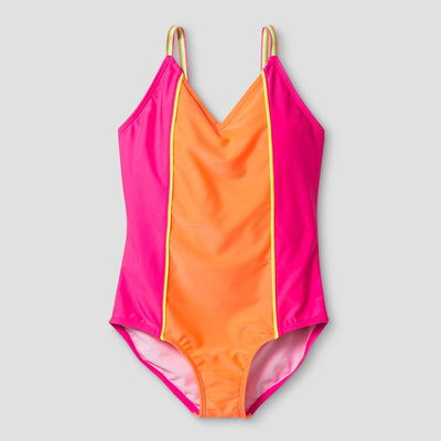 Girls' One Piece Swim Suit Colorblock Cat & Jack - Pink XL