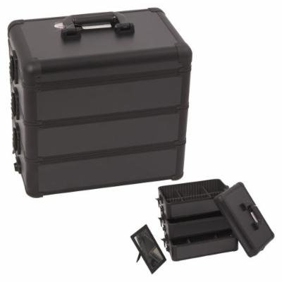 Sunrise All Black Interchangeable Stackable Tray Professional Aluminum Cosmetic Makeup Case With Dividers - E3303