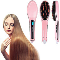 Hair Straightener Comb Ceramic Straightening Brush (Pink)