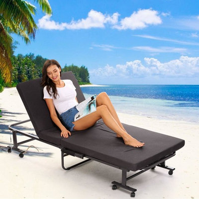 Home Folding Bed Mattresses Portable Folding Single Guest Bed with Mattress & Rolling Wheels,400lbs Capacity