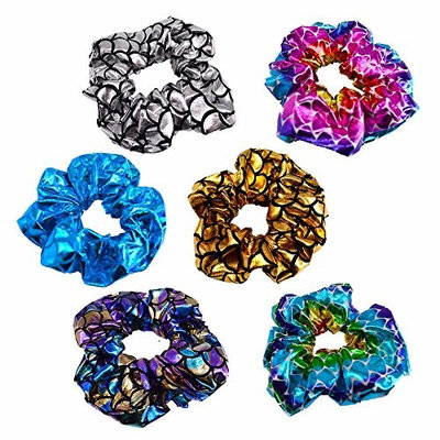 6 Pack Metalic Cloth fabirc Hair Scrunchies Elastic Hair Ties Women Hair Bobbles Girls' Ponytail Holder