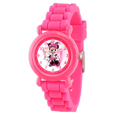 Disney Minnie Mouse Girls' Pink Plastic Time Teacher Watch, Pink Silicone Strap, WDS000136, Girl's