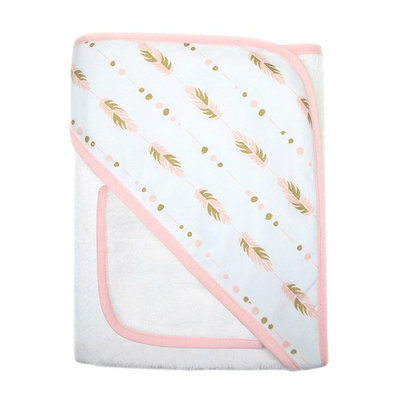 American Baby Company Terry Hooded Towel Set Made with Organic Cotton, Sparkle Gold Pink Feather