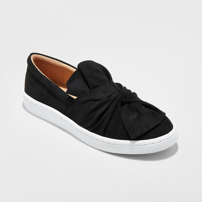 Women's Alloy Slip On Sneakers With a Knot and Bow - Black 5.5, Size: 9