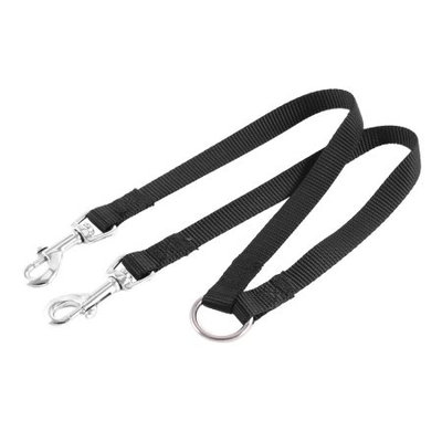 Nylon 15mm Width Walk Double Dog Dual Lobster Clasp End Pet Leash Black
