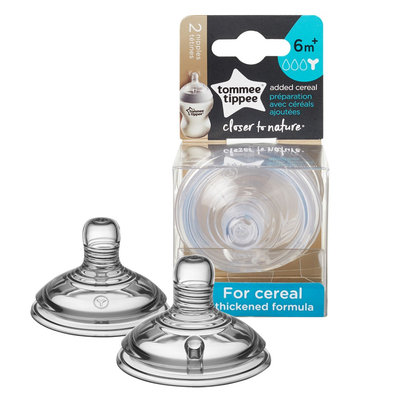 Tommee Tippee Ctn Added Cereal Nipple 2 pk, Clear