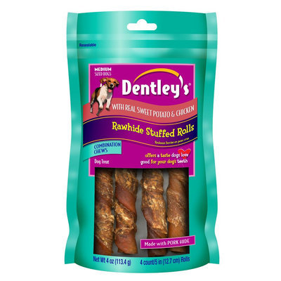 Dentley's® Rawhide Stuffed Rolls Dog Treat - Sweet Potato and Chicken size: 4 Count