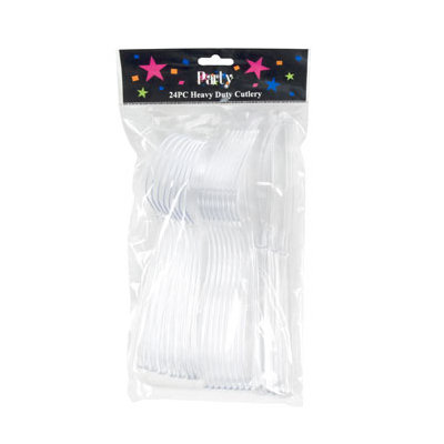 Dollar Item Direct Cutlery Plastic 24Ct Clear Heavy Duty Spoon/Fork/Knife, Case of 36