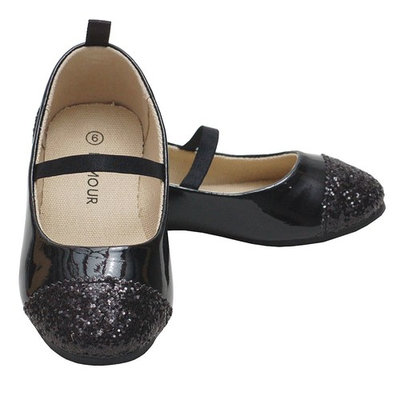 L'Amour Black Glitter Heel Toe Mary Jane Style Shoe Toddler Girl 5-Little Girl 4