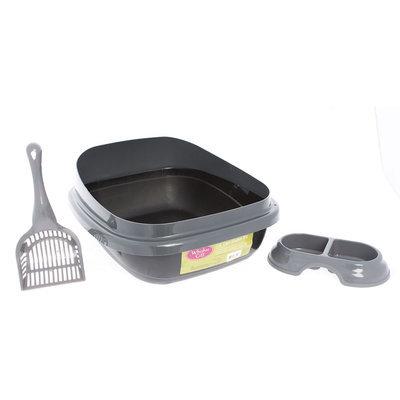 Whisker City® Starter Kit Cat Litter Box, Gray & Black