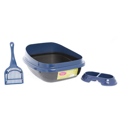 Whisker City® Starter Kit Cat Litter Box, Blue & Black