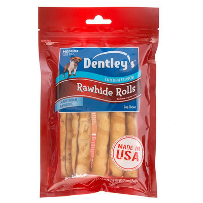 Dentley's® Rawhide Rolls Medium Dog Treat - Chicken size: 5 in