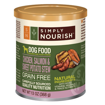 Simply Nourish, Dog Food - Natural, Grain Free, Chicken, Salmon and Sweet Potato Stew size: 13 Oz
