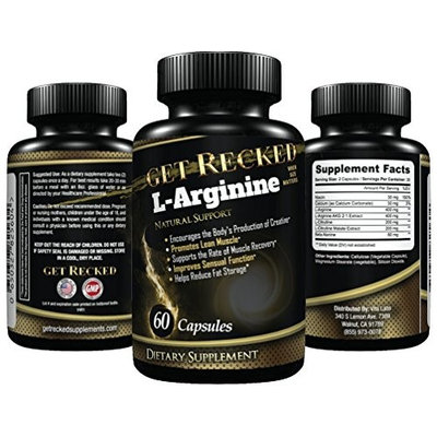 Get Recked L-Arginine Supplement - 60 Capsules - Enhancement for Men, Premium Amino Acids for Pre Work Out & Energy, All Natural Muscle Mass Formula, Boost Nitric Oxide Levels, L Citrulline - Best L Arginine