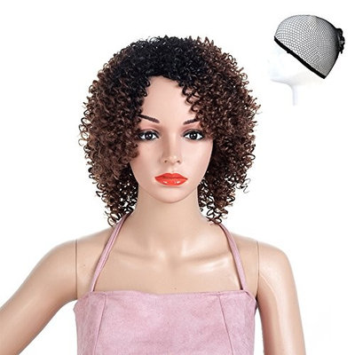 ZoeYing Women's fashion gradual change hairpiece fleeciness curls short hair high temperature silk chemical fiber small curl (brown)