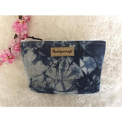 Indigo Craft Cosmetic Beauty and Makeup case Bag Travel Organizer Pouch for women purse Unique Handmade in Indigo pattern style