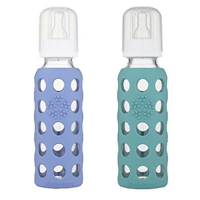 9 oz Blueberry / Kale Set Lifefactory Glass Baby Bottle with Silicone Sleeve