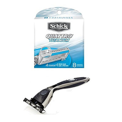 Compatible Razor + Schick Quattro Titanium Refill, 8 Ct + FREE FREE Schick Slim Twin ST for Sensitive Skin