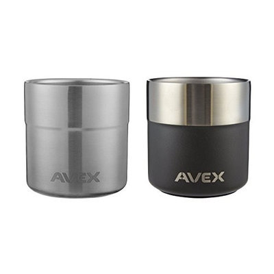 Avex Sundownder Insuated Rock Glass 13oz, Stainless & Slate (2 Pack)
