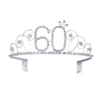 Frcolor 60th Birthday Tiara Crystal Rhinestone Women 60th Birthday Crown with Combs