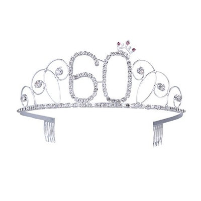 Frcolor 60th Birthday Tiara Crystal Rhinestone Women 60th Birthday Crown with Combs