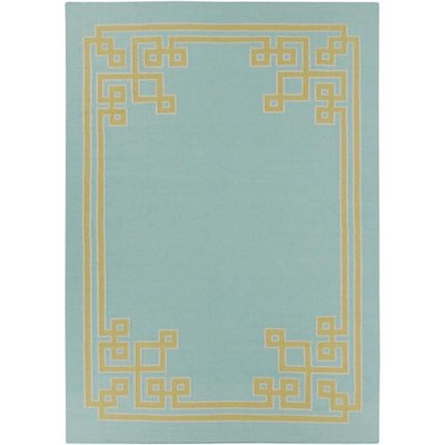 8' x 11' Resplendent Powder Blue and Lime Hand Woven Wool Area Throw Rug