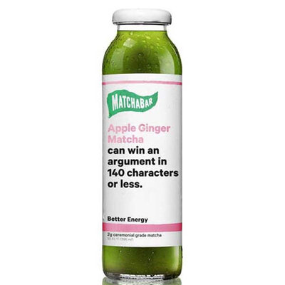 MatchaBar Fuji Apple Ginger Iced Matcha Tea 10 oz Glass Bottles - Pack of 12