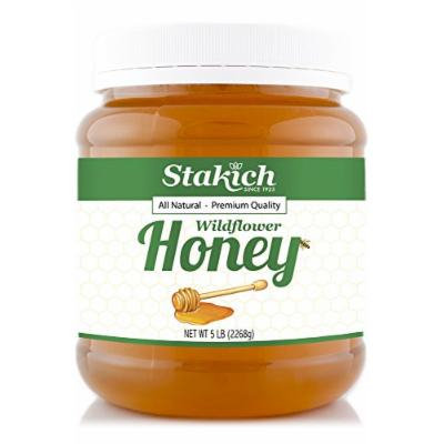 Stakich LIQUID HONEY 5-LB (6 PACK) - 100% Pure Wildflower, All Natural, KOSHER -